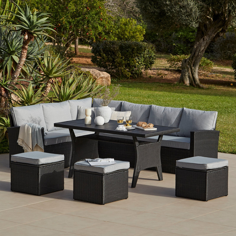 Allena 9 - Person Garden Lounge Set with Cushions, Grey, Grey, Black