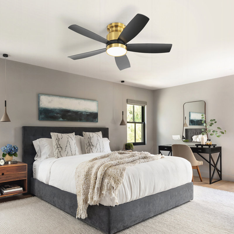 Ventilateur de plafond encastré de 42 pouces avec lumière DEL, télécommande et 5 pales en ABS, Doré, Noir