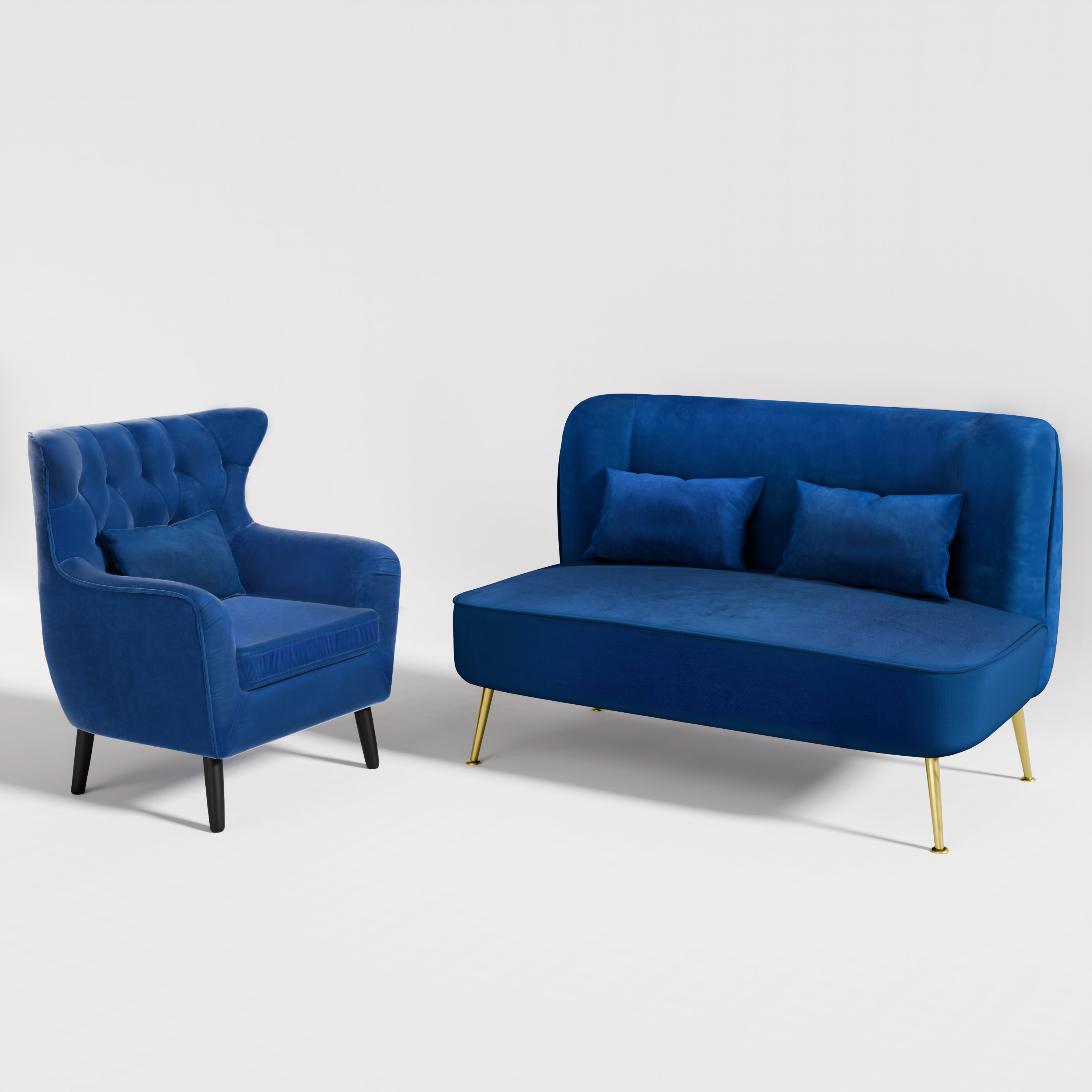 Mercer41 2-Piece Modern Velvet Upholstered Living Room Couch Set | Wayfair