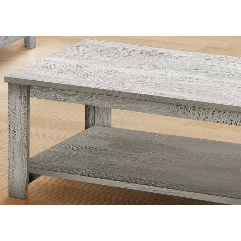 Living Room Table Set with 1 Coffee Table and 2 End Tables with Storage Shelf, Gray