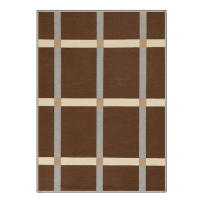 Liadan Novus Modern Plaid Machine Washable Beige / Brown Indoor Area Rug with Non-Slip Backing