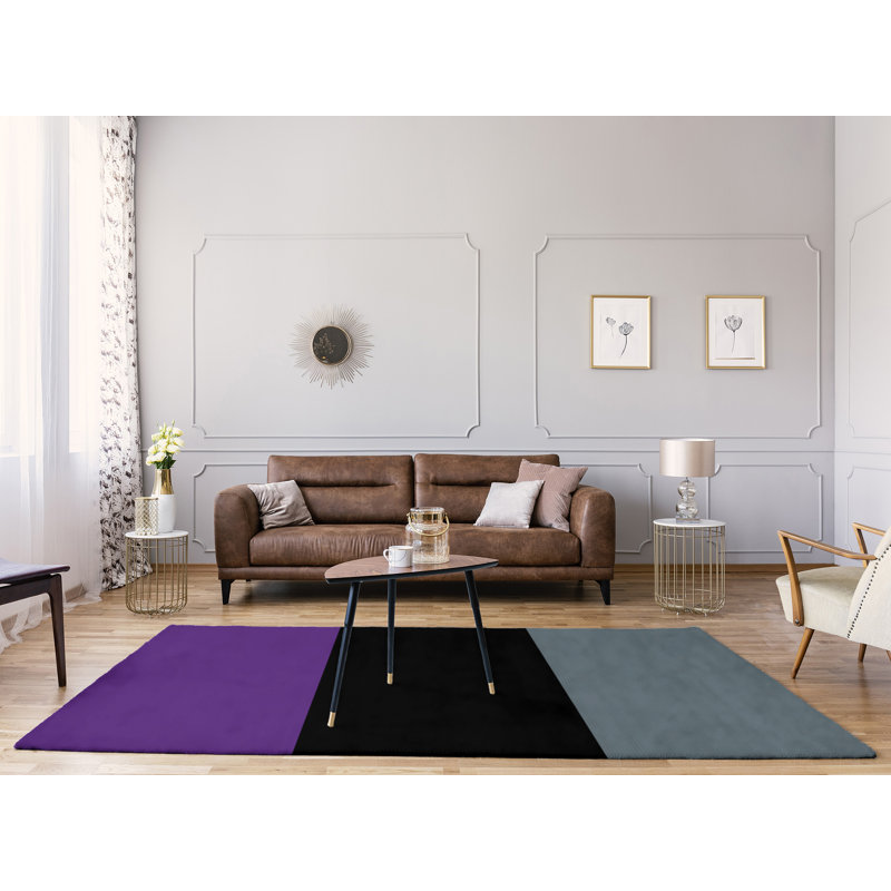 Tapis gris mauve/noir/ardoise rayée, Rectangle 5 pi x 7 pi