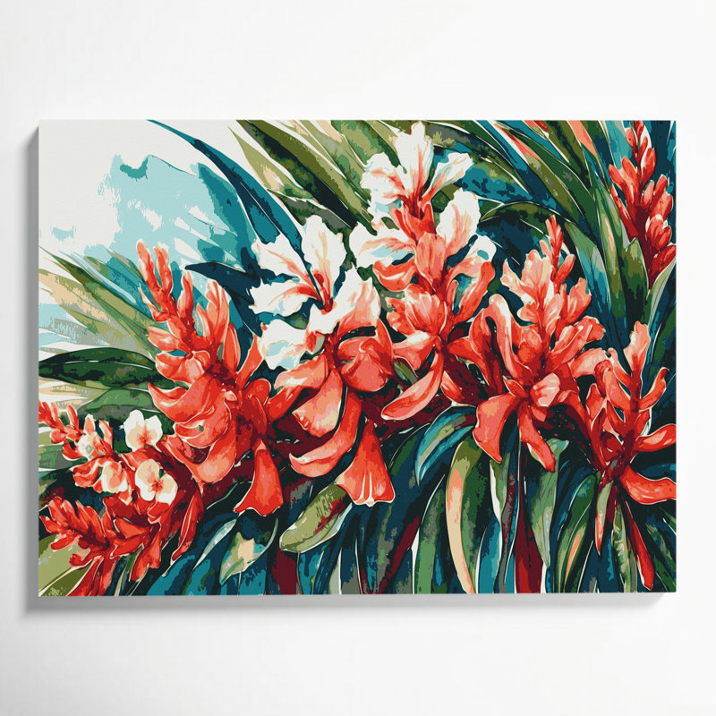«Hawaiian Ginger Flowers», art mural sur toile grise, H 11 po x l 14 po