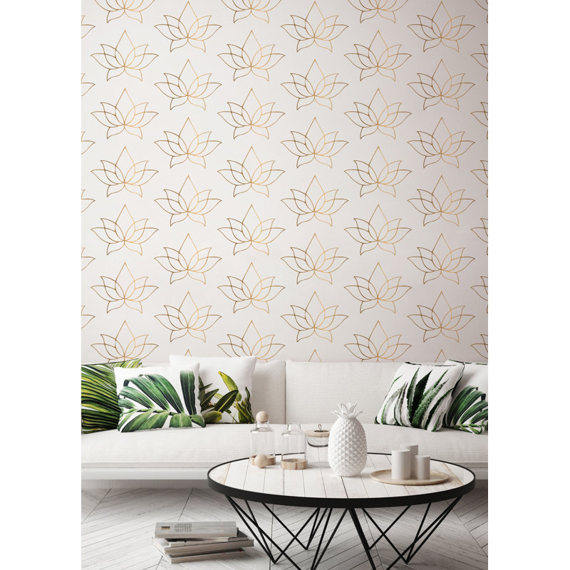 Rouleau de papier peint L 10 pi x l 24 po Lotus Lines, Taupe doré, Autocollant