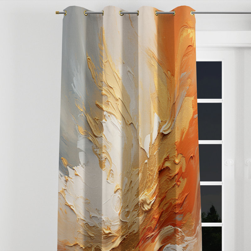 Augustina - Abstract Spirals Blackout Grommet Curtain - 1 Panel, 52" W x 108" L, Golden Grommets