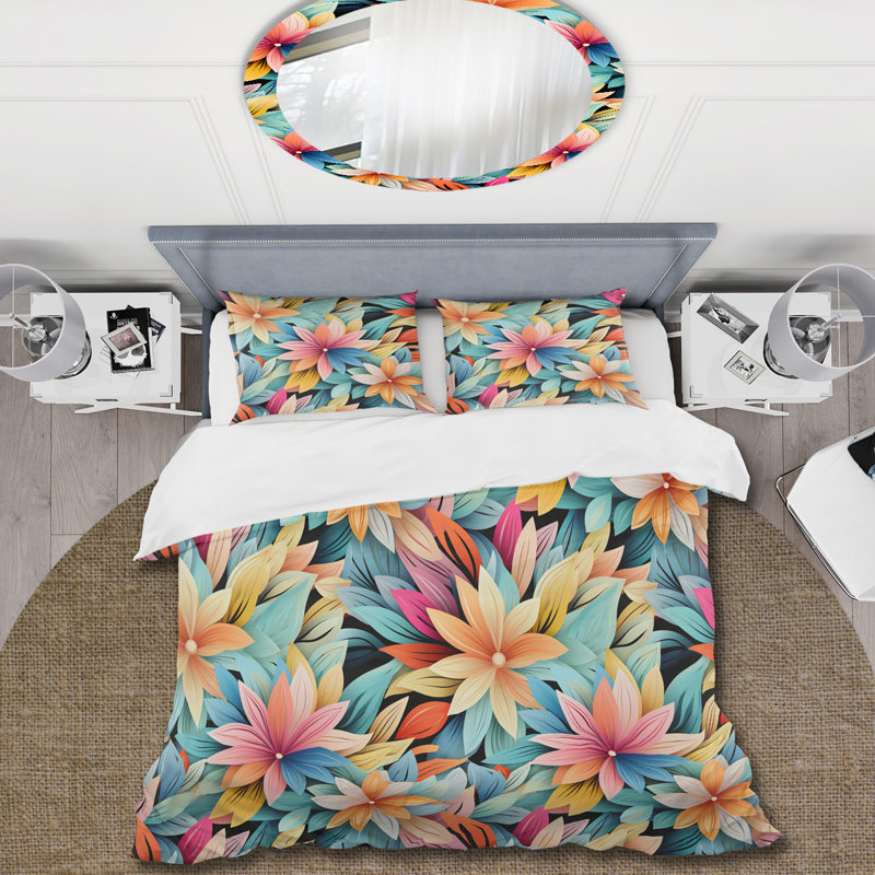 Multicolor Chrysanthemum Mandala Boho Pattern - Ensemble de housse de couette à motif floral