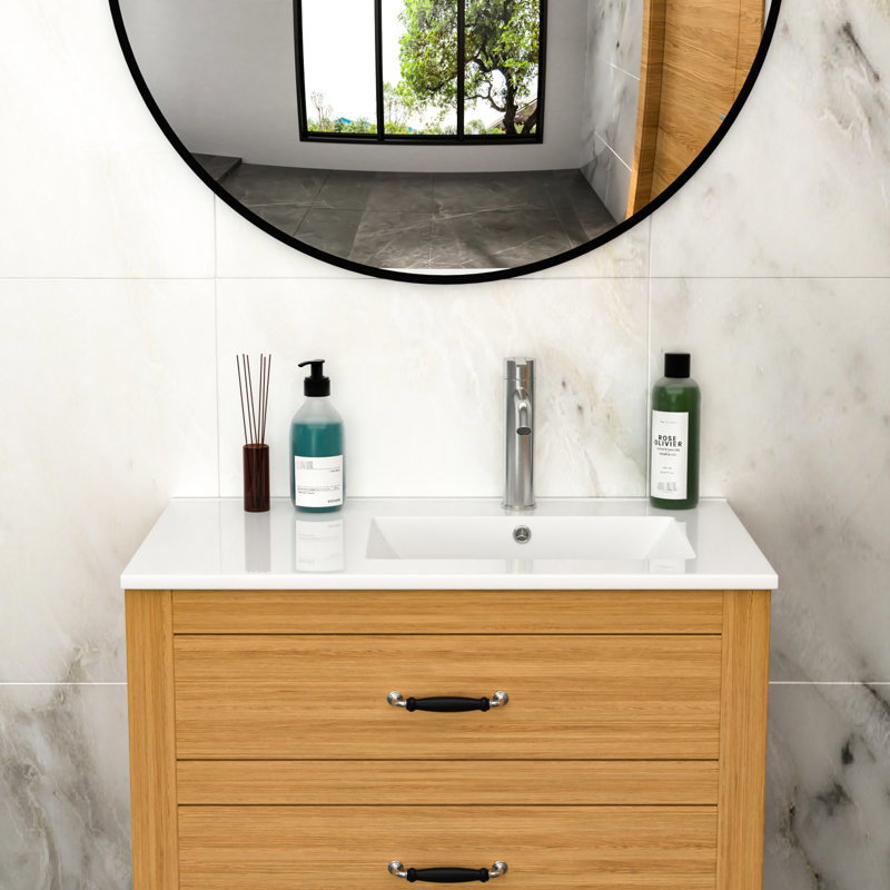 Lavabo de meuble-lavabo rectangulaire blanc simple 32 po x 18 po, 1 trou de robinet, résistance aux taches, capacité moderne d'absorption d'eau faible, finition de surface lisse
