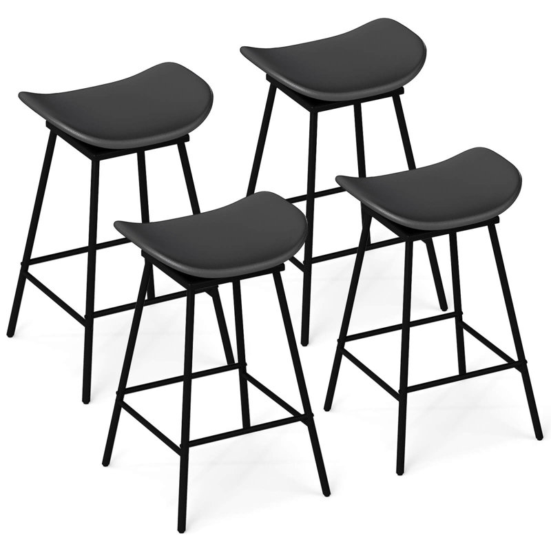 Ensemble de 4 tabourets de bar pivotants rembourrés sans dossier en similicuir noir, 4, Noir