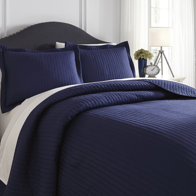 Navy King Size Hand-Stitched Coverlet Set