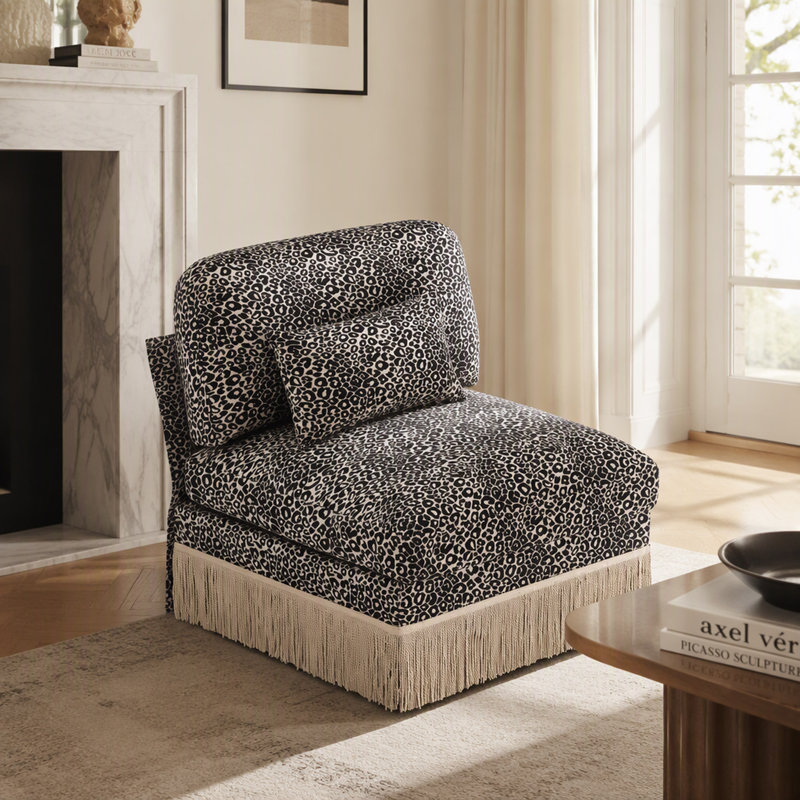 Canapé sans accoudoirs en chenille léopard avec 1 coussin, Black