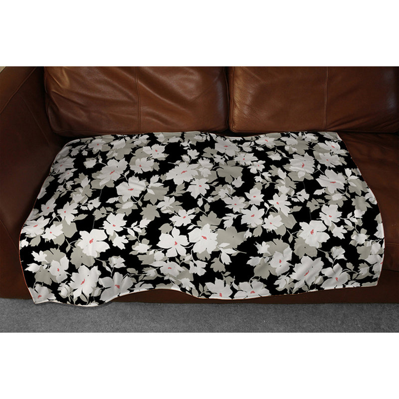 Couverture de fleurs, 65 po x 80 po, Noir