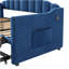 Lit de jour rembourré simple avec lit gigogne escamotable à hauteur réglable et port de charge USB et Type-C, structure de lit de jour avec 2 poches latérales, aucun sommier nécessaire, bleu