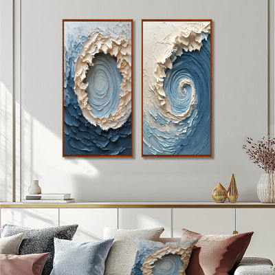 Ensemble de 2 pièces de vortex blanc océanique accentué de bleu I - Spirales abstraites