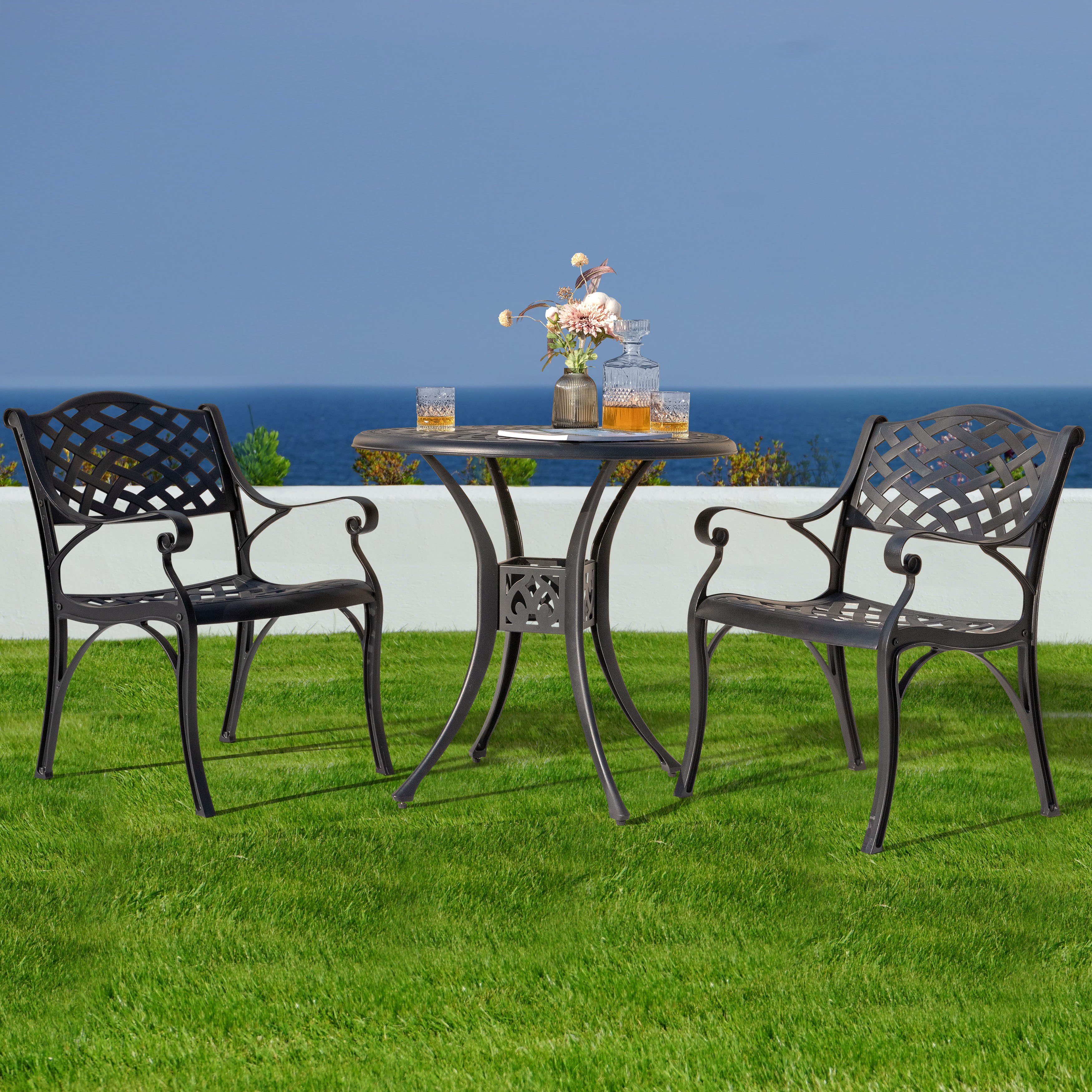 Red Barrel Studio® Outdoor 3-piece Cast Aluminum Bistro Set & Reviews | Birch Lane