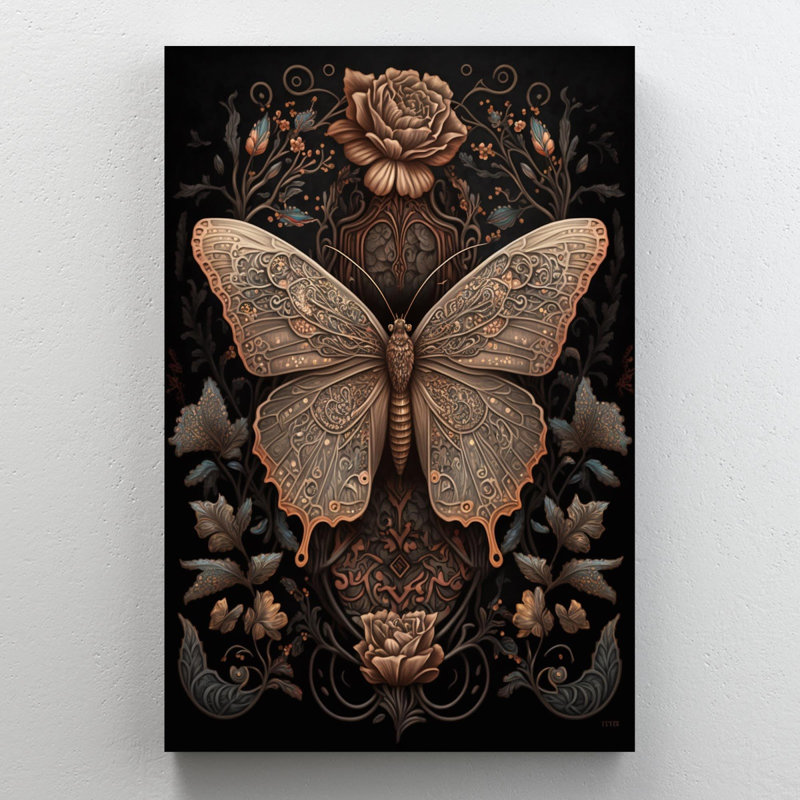Roses et papillon - impression sur toile tendue, H 36 po x l 24 po x P 1,25 po