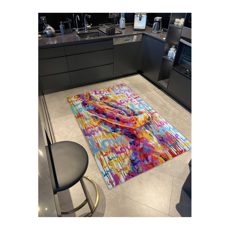 Tapis multicolore à motifs colorés lavable à la machine, Sous-tapis carré 3 pi 3 po inclus