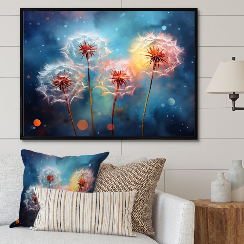 Dandelion Morning Moments I - Floral Wall Art Prints, H 30 po x l 40 po x P 1,5 po, Cadre flottant noir
