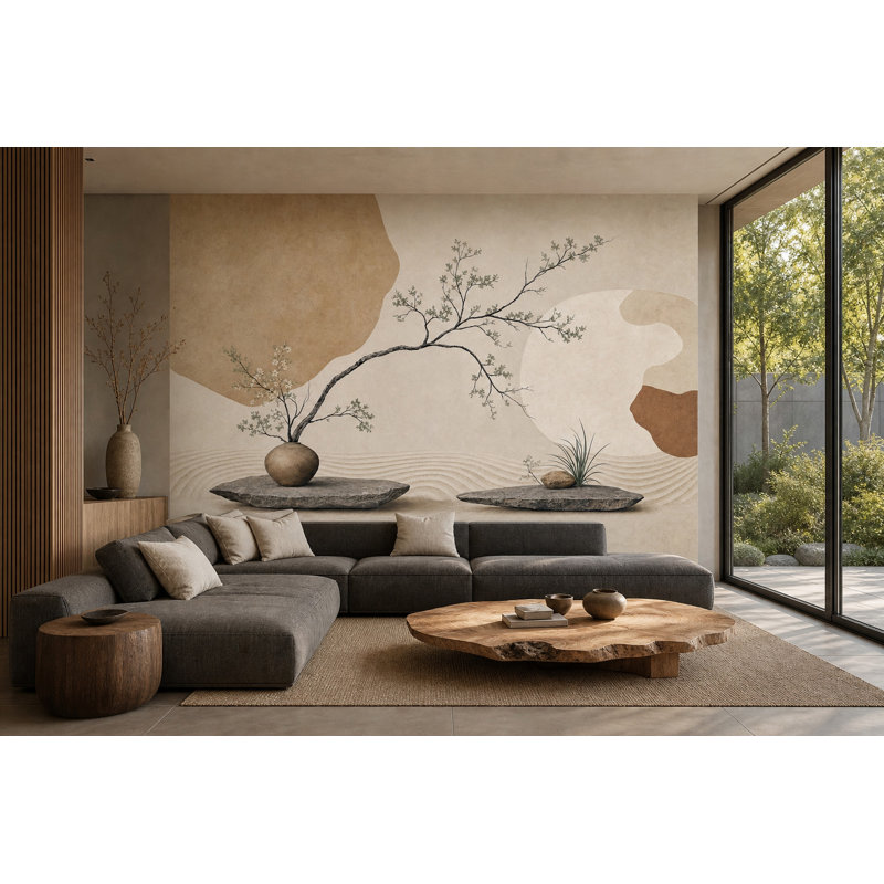 Décoration murale d'inspiration japonaise amovible Zen, 100 po x 96 po, Peler et coller