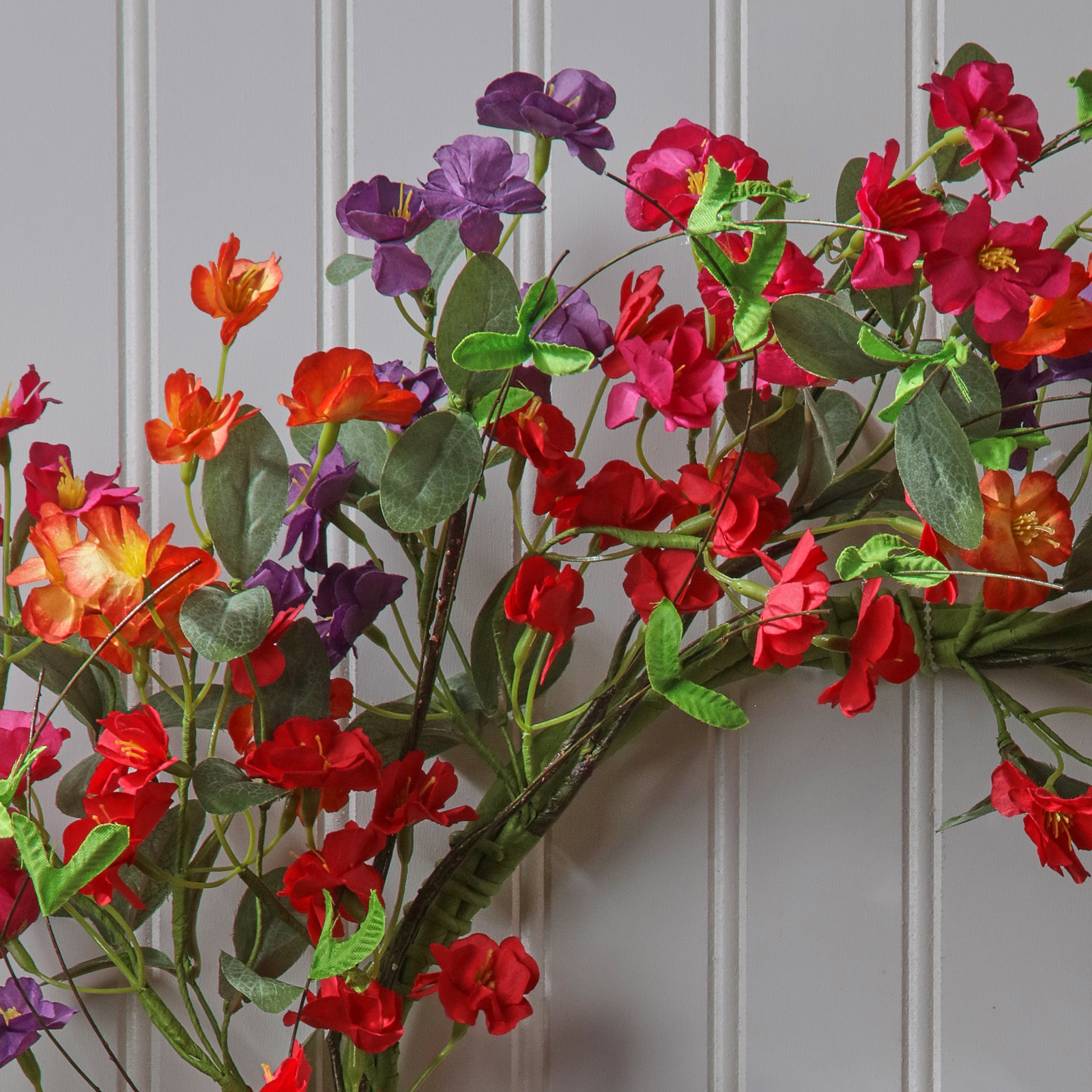 24"Mini Garden Blossom Wreath, Orange, Red, Purple, Pink