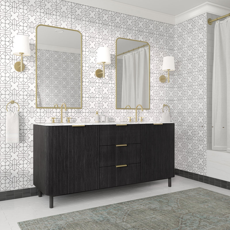 Kensington 72" Bathroom Vanity in Fluted Birch, Black Reeded Birch