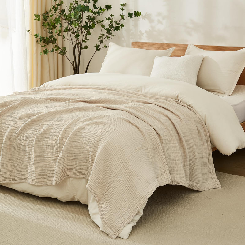 Couverture en coton pour toutes les saisons EMME, Tanné, Lit simple