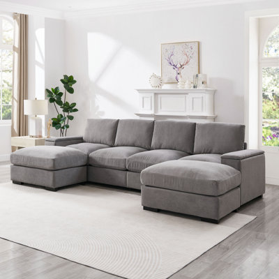 122"L Sectional Sofa Deep Seat Sofa Couch With Ottomans, Corduroy Sofa Sleeper  For Living Room, Apartment, Office,Modern, Small Space, Easy Assembly (4-Seat & 2-Ottoman)
