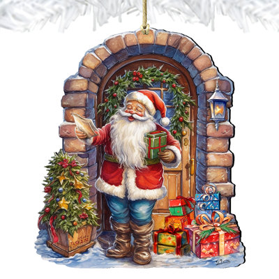 Ornement en bois «Santa's Surprise Visitez Holiday» par G. Debrekht
