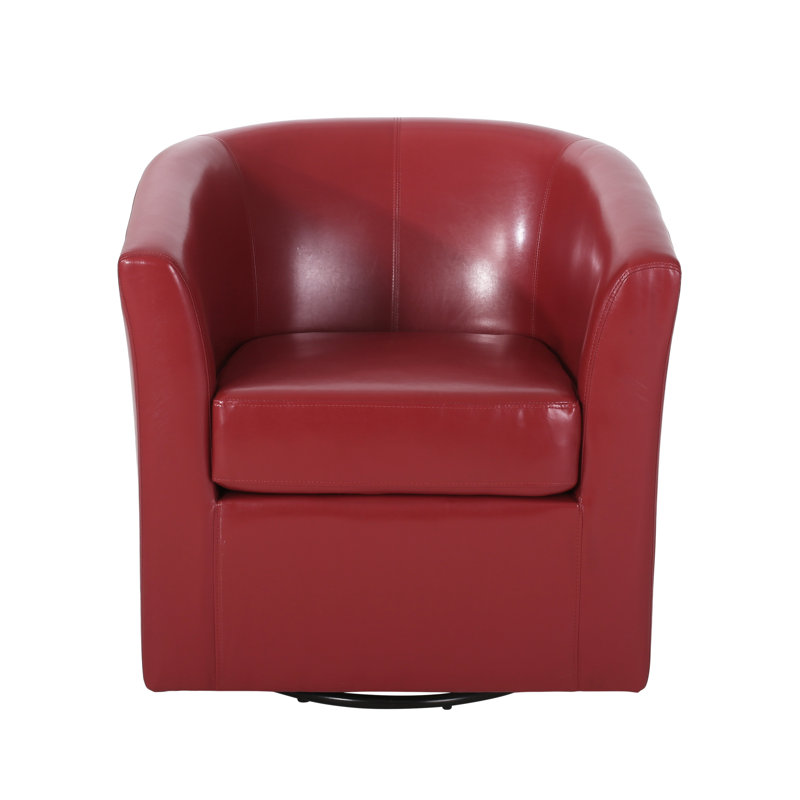 Wilmore Swivel Upholstered Accent Chair with Curved Backrest, Red Faux Leather