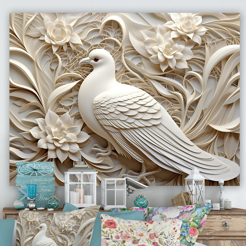 Art mural sur toile colombe, reproduction paisible de l'oiseau blanc, Toile tendue, H 16 po x l 32 po x P 1 po