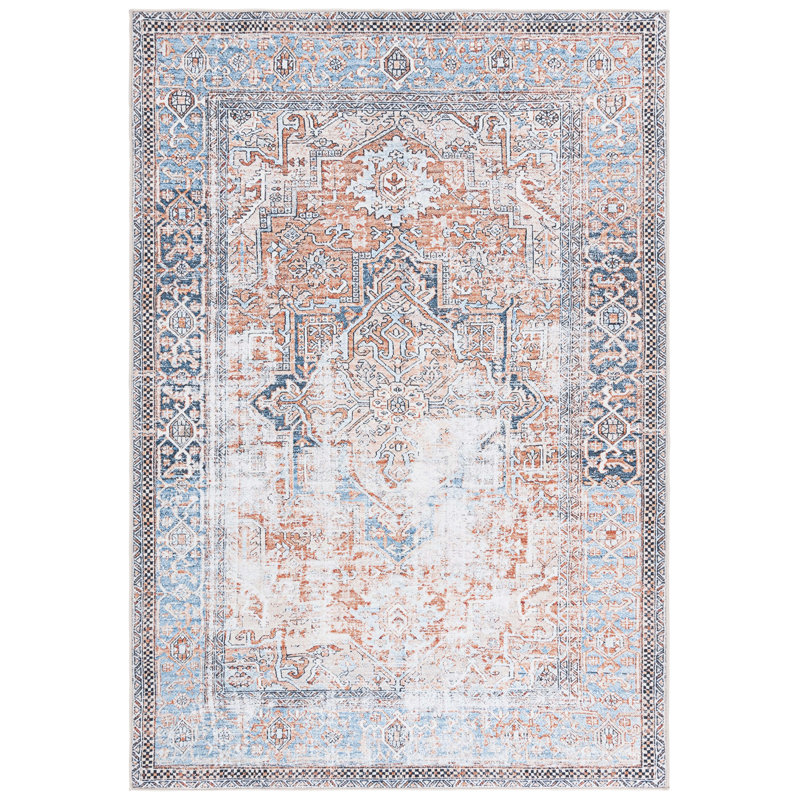 Vodeerick Orlando Felt/Velvet/Laminated Film Machine Washable Southwestern Rug in Orange/Blue, Rectangle 9' x 12'