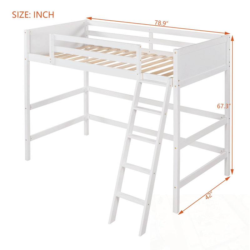 Lit mezzanine simple en bois avec échelle, White