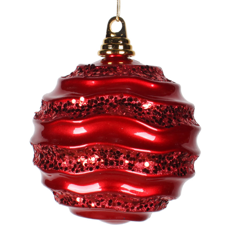 Ornement de Noël boule rayée et scintillante, H 8 po x l 8 po x P 8 po, Rouge