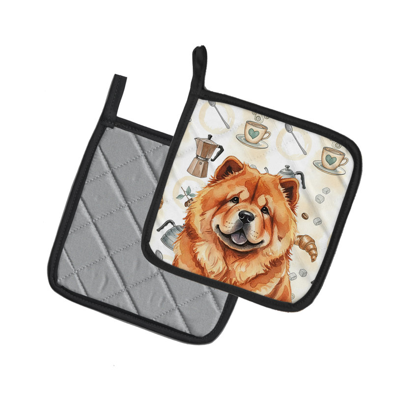 Red Chow Chow Coffee Bar Pair of Pot Holders