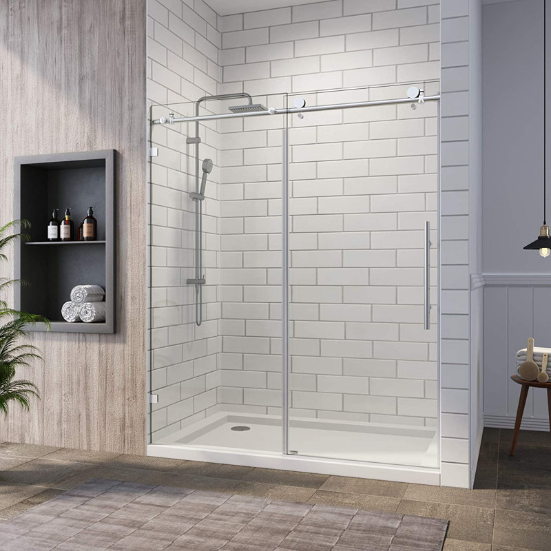Porte de douche coulissante simple sans cadre de 46 à 48 po x H 76 po, Chrome