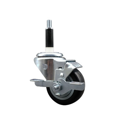 3 Inch Black Poly Swivel 7/8 Inch Expanding Stem Caster with Brake SCC