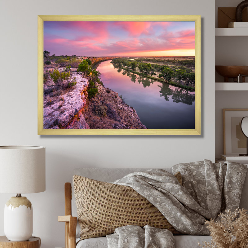 " Murray River Sunset Victoria ", 12" H x 20" W x 1" D, Gold Picture Framed