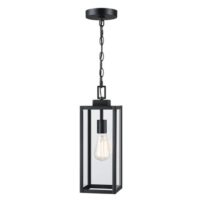 1-Light Outdoor Hanging Lantern Pendant with Matte Black Finish