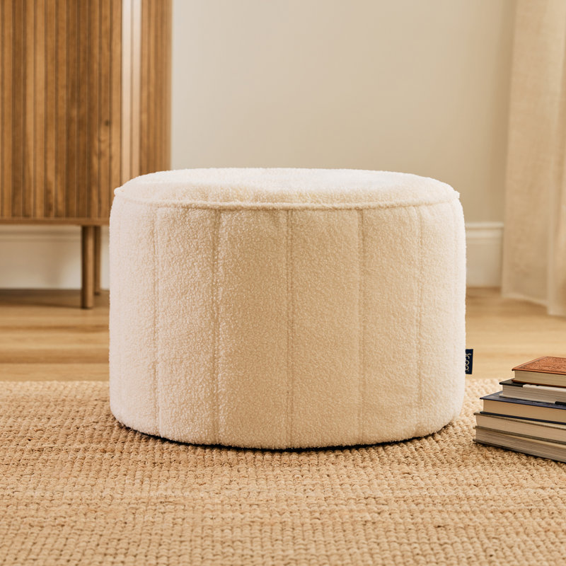 55cm Wide Round No Pattern Pouffe Ottoman, Cream