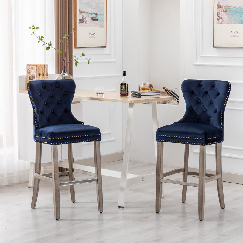 Tabouret de bar et de comptoir Kirsten, Bleu marine, Tabouret de bar (siège d'une hauteur de 29 po), Gris antique