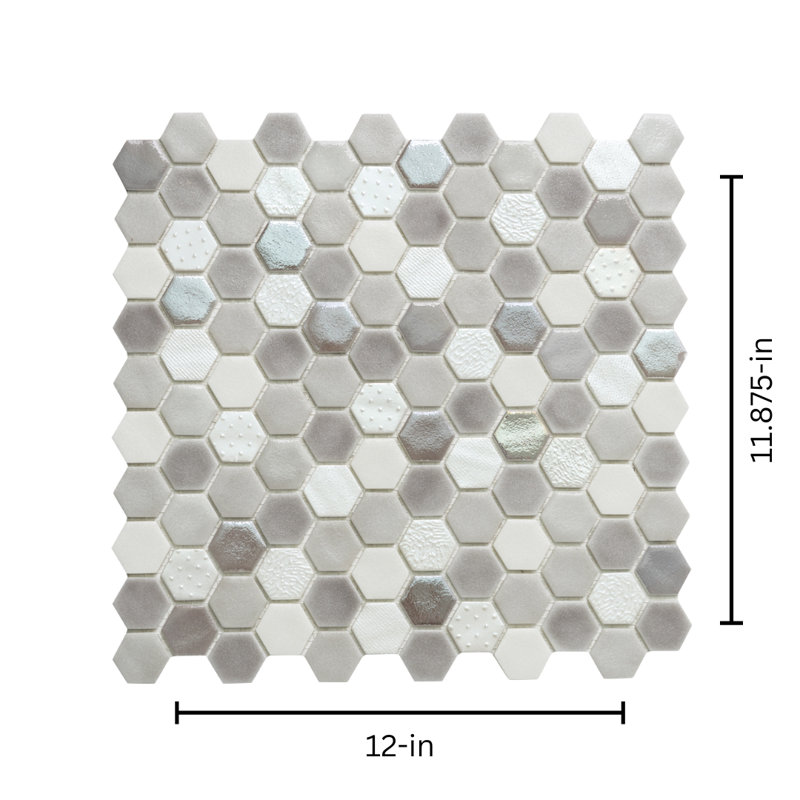 Eterna Hex 1" x 1" Gray Honeycomb Glass Mosaic Floor and Wall Tile, Gray