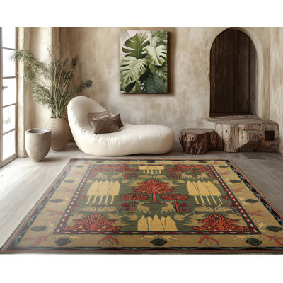 Tapis multicolore en laine touffeté à la main artisanat / Mission William Morris