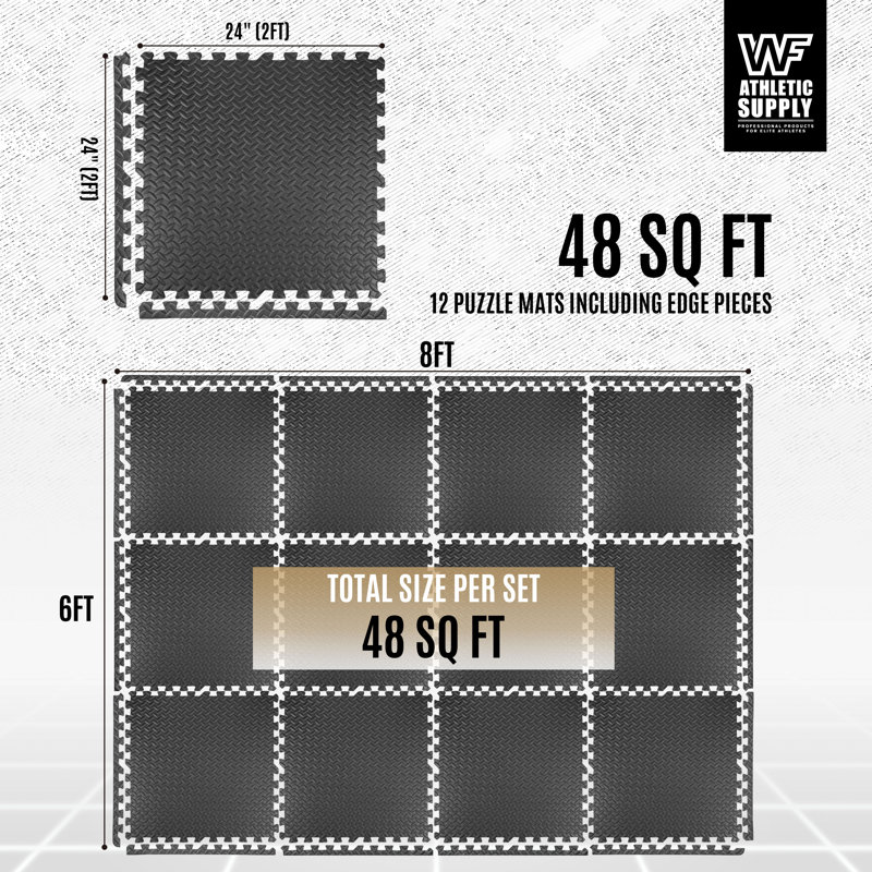 Tapis en mousse d'exercice extra épais et imbriqués, carreaux de plancher de gymnase de 3/4 po d'épaisseur (48 pieds carrés)