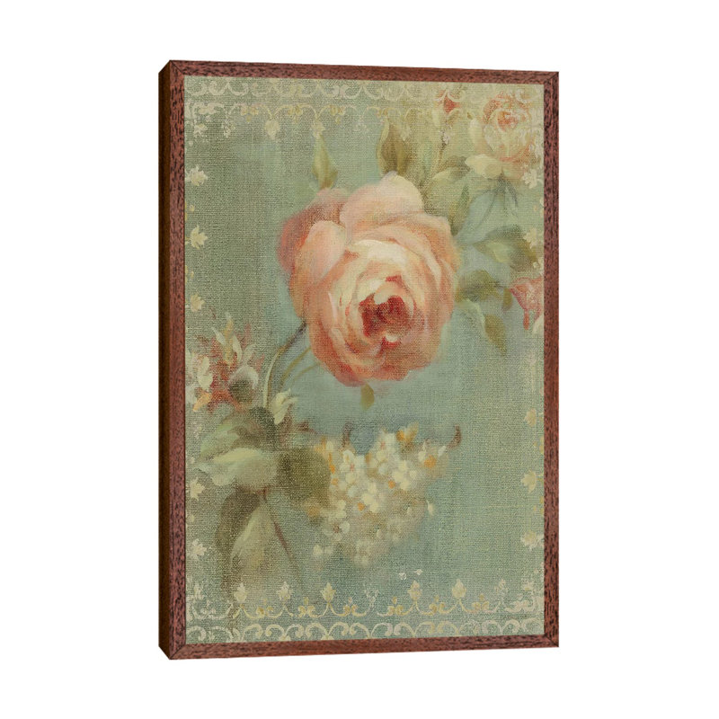 Rose On Sage by Danhui Nai - Painting on Canvas, 152.5 cm H x 101.5 cm W, Classic Brown Wood Framed