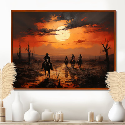 Western Sunset Riders Pointillism Art I - Western Wall Decor