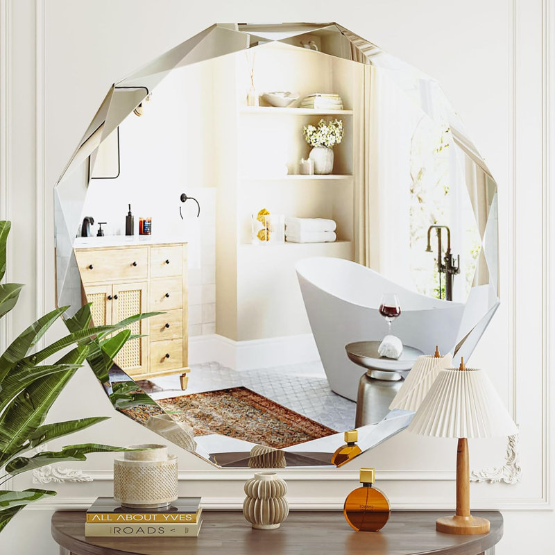 Miroir de meuble-lavabo rond sans cadre, miroir décoratif mural, 30"×30"
