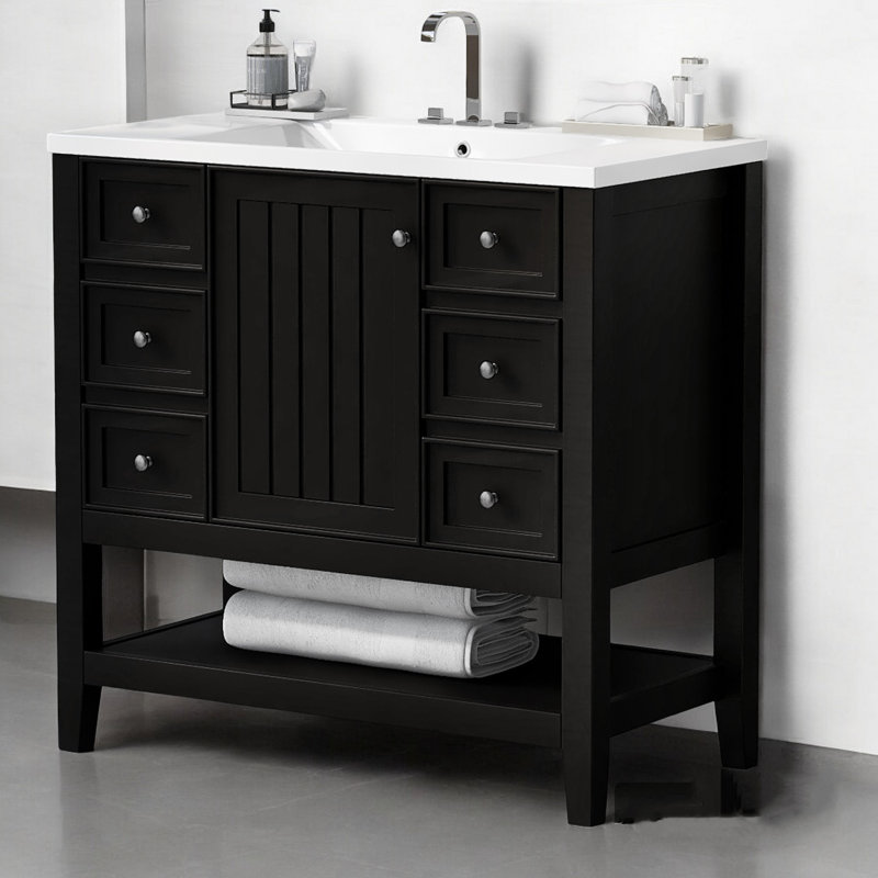 Meuble-lavabo simple 36 po avec comptoir, Noir