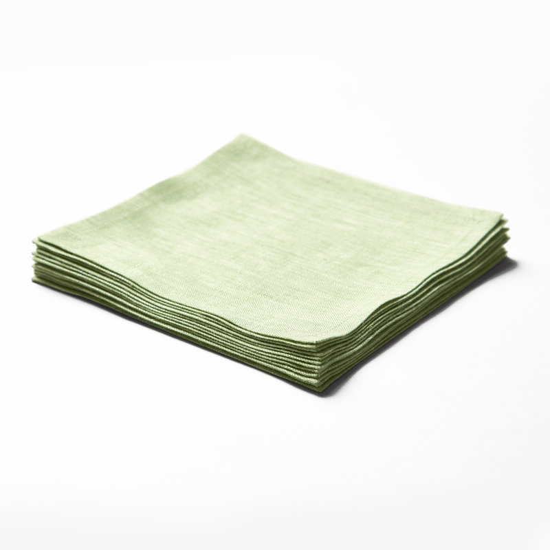 100% Pure Linen Cocktail Napkins - Athena, 9" x 9", Sage Green