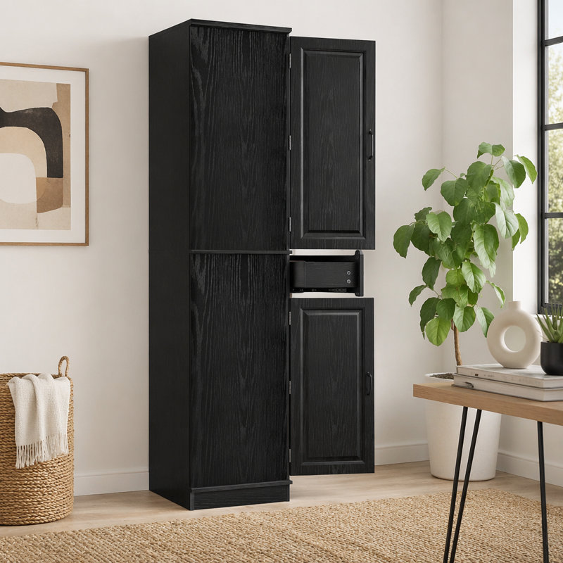 Armoire de cuisine de 71 po de hauteur avec 3 organisateurs d'armoire coulissants, armoire de rangement à texture en relief Farmhouse avec 6 tablettes de porte, 2 tiroirs, armoire de cuisine autoportante