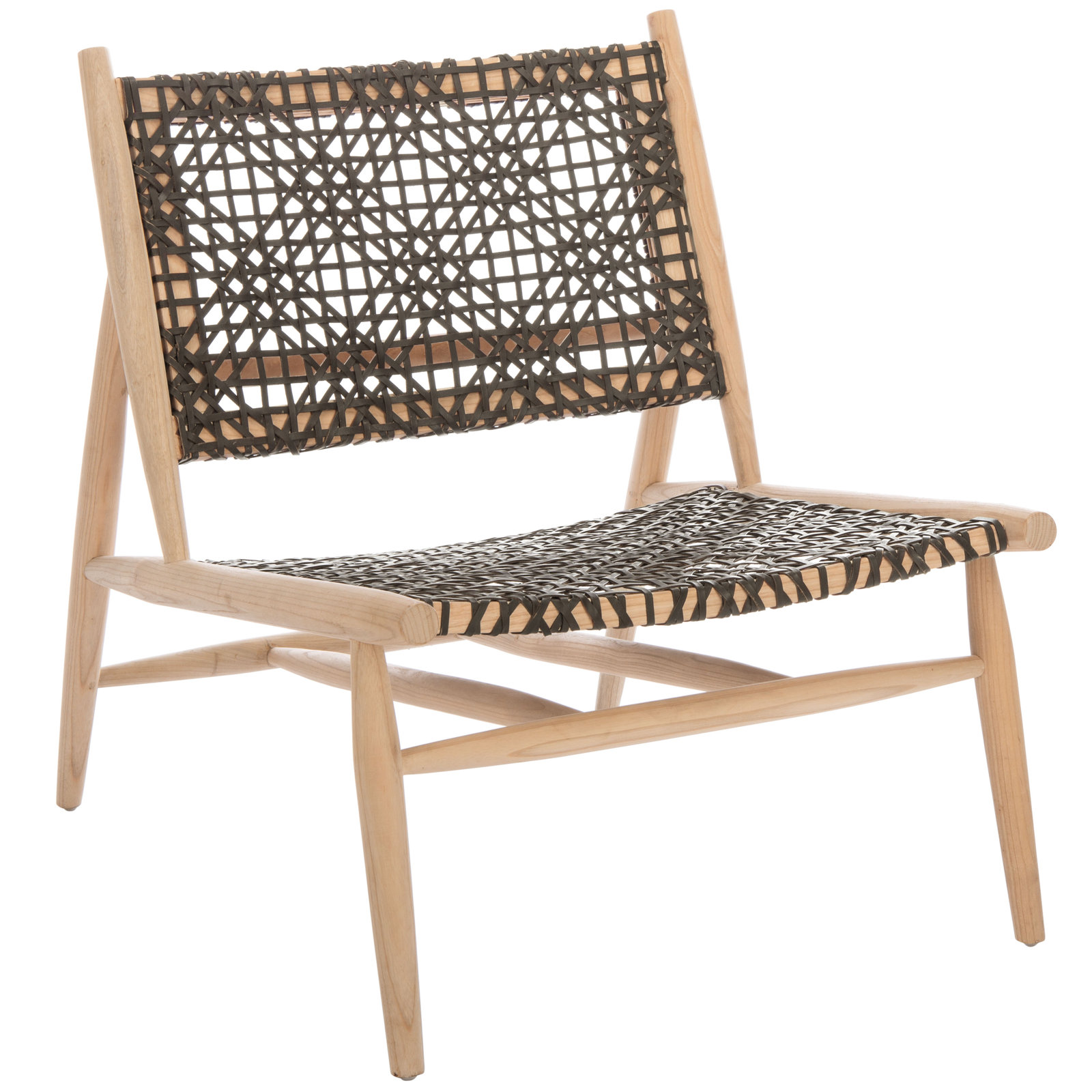 Kazbah Teak Genuine Leather Side Chair, Brown Genuine Leather/Natural Legs