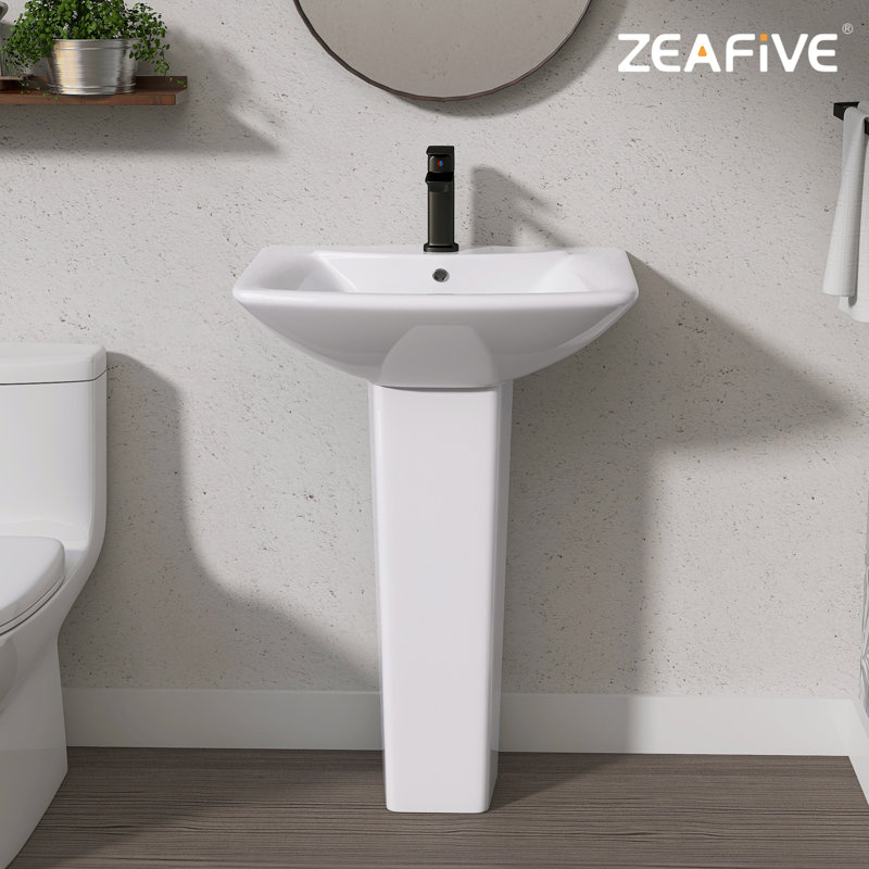 Rectangular Pedestal Bathroom Sink With Overflow